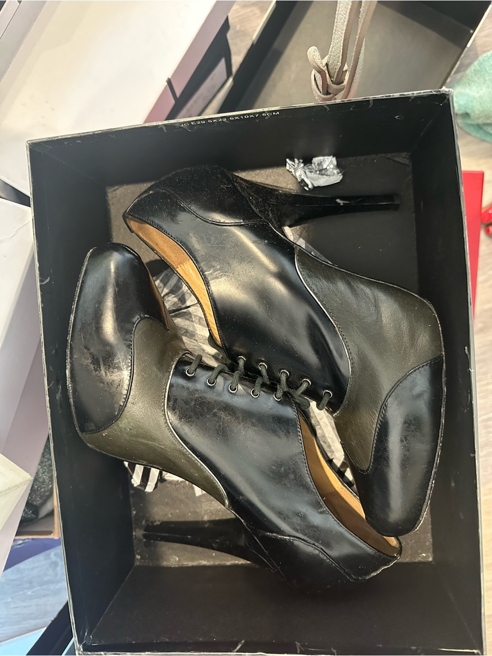 L.A.M.B. Black Lace-Up High Heel Booties